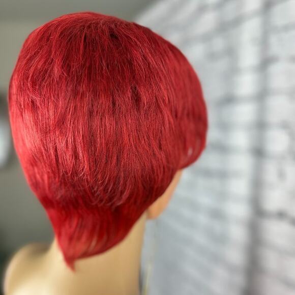 Womens Orange/Red Wig Short Wispy Bangs - Picture 5 of 7